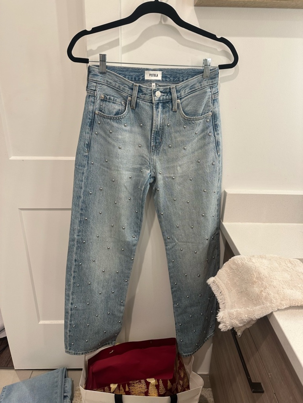 pistola Light Blue Studded Straight-Leg Jeans